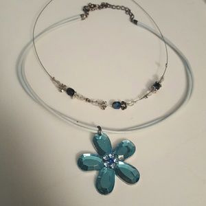 Y2k 90s blue flower choker set